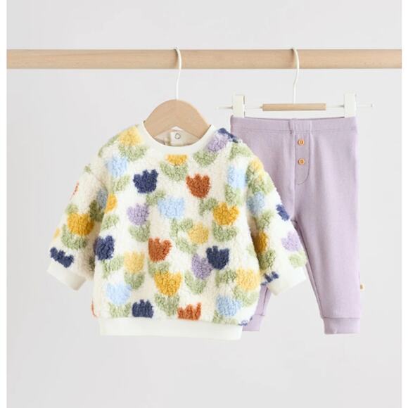 Next Baby Other - Next Baby Cream/Purple Tulip Baby Fleece Top and Leggings Set 2 Piece